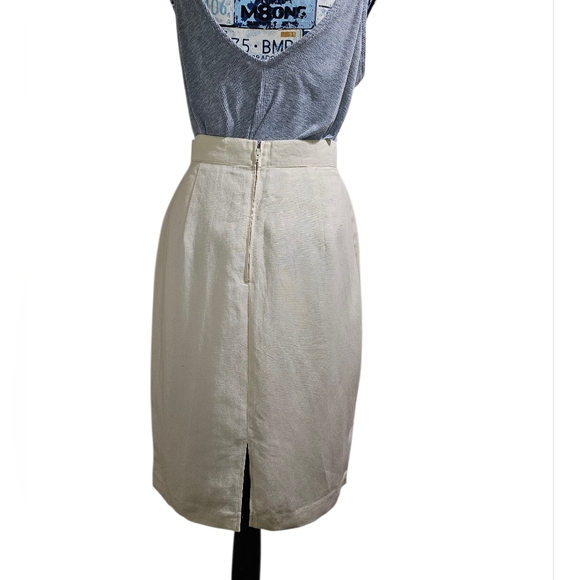 New Vintage Oatmeal Cream Flax Linen Pencil Skirt 46 Medium - Picture 2 of 11